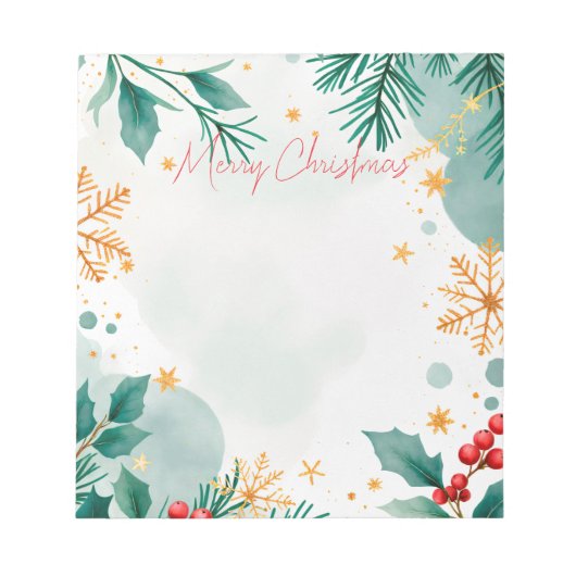 Waterverf Vrolijk Kerstfeest Elegant Notitieblok (Voorkant)