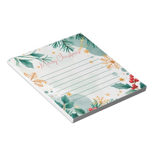 Waterverf Vrolijk Kerstfeest Elegant Notitieblok (Schuin)