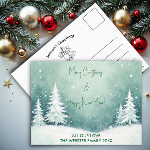 Waterverf vrolijk kerstfeest en gelukkig nieuwjaar feestdagenkaart