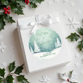 Waterverf vrolijk kerstfeest en gelukkig nieuwjaar ronde sticker