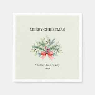 Waterverf Vrolijk Kerstfeest Familie Groen Servet