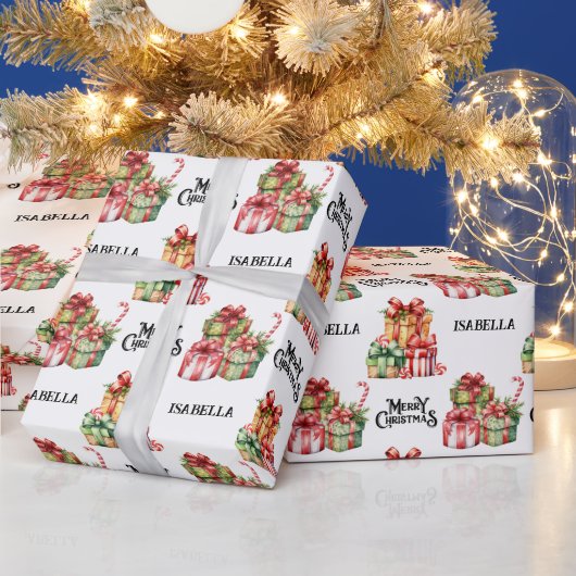  Waterverf Vrolijk Kerstfeest Gepersonaliseerd Cadeaupapier (Feestdagen)