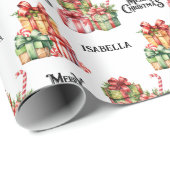  Waterverf Vrolijk Kerstfeest Gepersonaliseerd Cadeaupapier (Rol Hoek)