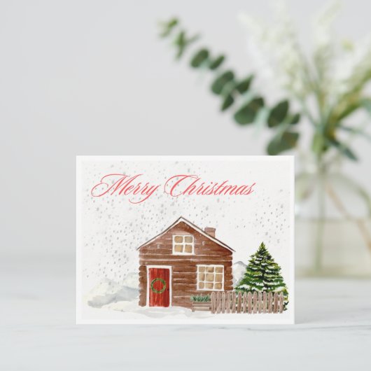 Waterverf Vrolijk Kerstfeest Gezellig Thuis Feestdagenkaart (Staand voorkant)