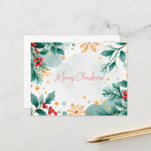 Waterverf Vrolijk Kerstfeest Kaart Bladeren & Bess