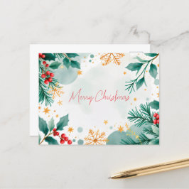 Waterverf Vrolijk Kerstfeest Kaart Bladeren & Bess