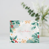 Waterverf Vrolijk Kerstfeest Kaart Bladeren & Bess (Staand voorkant)