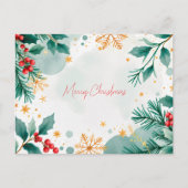 Waterverf Vrolijk Kerstfeest Kaart Bladeren & Bess (Voorkant)