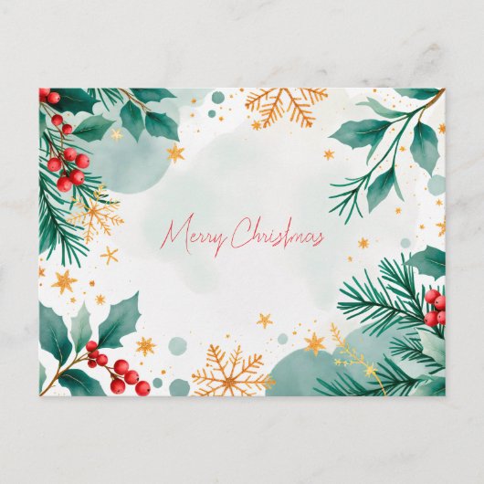 Waterverf Vrolijk Kerstfeest Kaart Bladeren & Bess (Voorkant)