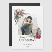 Waterverf Vrolijk Kerstfeest Kerstmis Bloemen Foto (Voorkant / Achterkant)