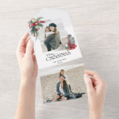 Waterverf Vrolijk Kerstfeest Kerstmis Bloemen Foto All In One Uitnodiging (Afscheurbaar)