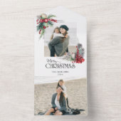 Waterverf Vrolijk Kerstfeest Kerstmis Bloemen Foto All In One Uitnodiging (Binnen)