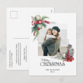 Waterverf Vrolijk Kerstfeest Kerstmis Bloemen Foto Feestdagenkaart (Voorkant / Achterkant)