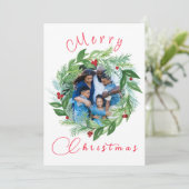 Waterverf Vrolijk Kerstfeest Krans Foto Feestdagenkaart (Staand voorkant)