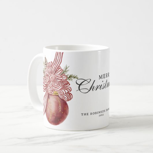 Waterverf Vrolijk Kerstfeest Ornament Gestreepte B Koffiemok (Voorkant links)