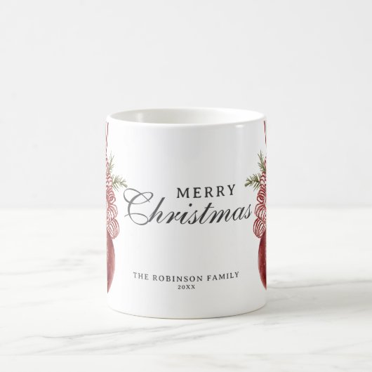Waterverf Vrolijk Kerstfeest Ornament Gestreepte B Koffiemok (Center)