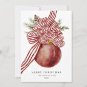 Waterverf Vrolijk Kerstfeest Rode Boog Ornament Gr Feestdagenkaart (Voorkant)