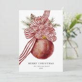 Waterverf Vrolijk Kerstfeest Rode Boog Ornament Gr Feestdagenkaart (Staand voorkant)