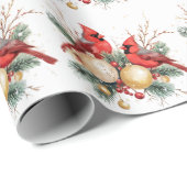 Waterverf Vrolijk Kerstfeest Rode Kardinaal & Bess Cadeaupapier (Rol Hoek)