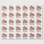 Waterverf Vrolijk Kerstfeest Rode Kardinaal & Bess Cadeaupapier (Vlak)