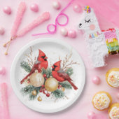 Waterverf Vrolijk Kerstfeest Rode Kardinaal & Bess Papieren Bordje (Feest)