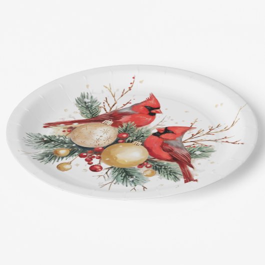 Waterverf Vrolijk Kerstfeest Rode Kardinaal & Bess Papieren Bordje (Gekanteld)