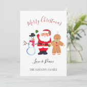 Waterverf Vrolijk Kerstfeest Santa Sneeuwman Feestdagenkaart (Staand voorkant)