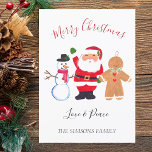 Waterverf Vrolijk Kerstfeest Santa Sneeuwman Feestdagenkaart<br><div class="desc">Vrolijk kerstkaartje. Waterverf Santa,  sneeuwman,  peperkoek man,  traditionele kaart. Personaliseer het met uw gegevens.</div>