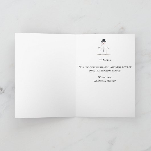 Waterverf Vrolijk Kerstfeest Sneeuwman kleindochte Feestdagen Kaart (Binnen)