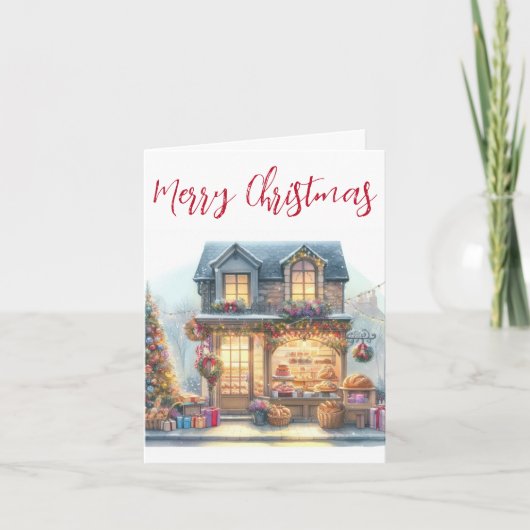 Waterverf Vrolijk Kerstfeest Winter Scene Feestdagen Kaart (Voorkant)