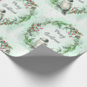 Waterverf Vrolijk Kerstgrijs Jay Vogelkrans Cadeaupapier (Hoek)