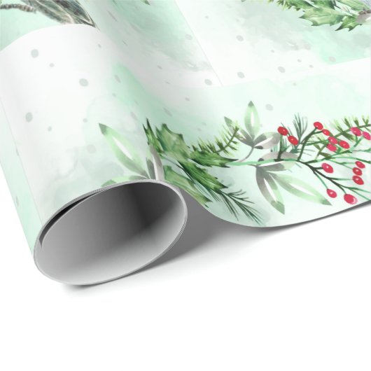 Waterverf Vrolijk Kerstgrijs Jay Vogelkrans Cadeaupapier (Rol Hoek)