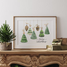 Waterverf Vrolijk Kerstmis Groen Ornament