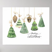 Waterverf Vrolijk Kerstmis Groen Ornament Poster (Voorkant)