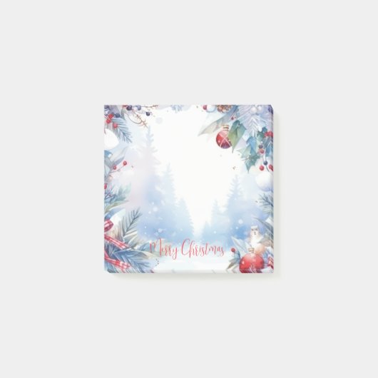 Waterverf Vrolijk Kerstmis Winter Scene Border Post-it® Notes (Voorkant)