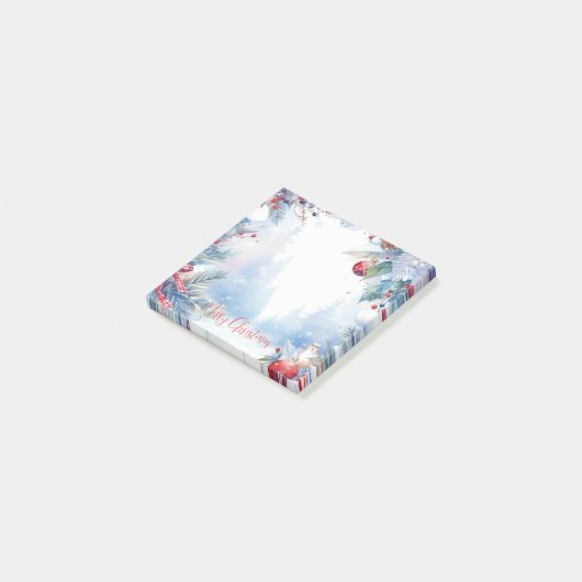 Waterverf Vrolijk Kerstmis Winter Scene Border Post-it® Notes (Schuin)