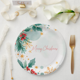 Waterverf Vrolijk Kerstpapier Borden – Elegant Papieren Bordje