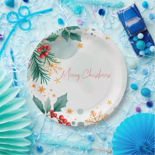 Waterverf Vrolijk Kerstpapier Borden – Elegant Papieren Bordje (Feest)