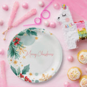Waterverf Vrolijk Kerstpapier Borden – Elegant Papieren Bordje (Feest)