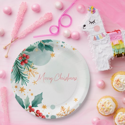 Waterverf Vrolijk Kerstpapier Borden – Elegant Papieren Bordje (Feest)