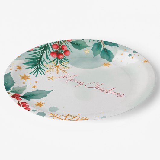 Waterverf Vrolijk Kerstpapier Borden – Elegant Papieren Bordje (Gekanteld)
