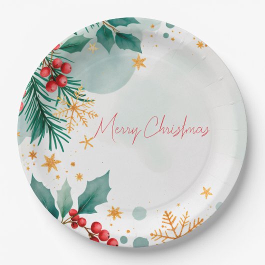 Waterverf Vrolijk Kerstpapier Borden – Elegant Papieren Bordje (Voorkant)
