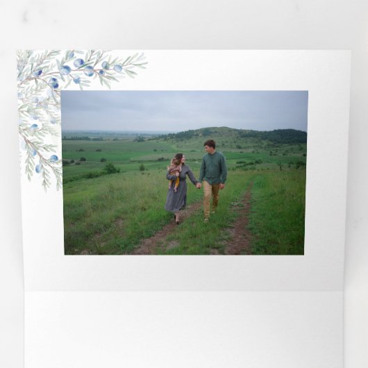 Waterverf Vrolijk Kerstscript Juniper Foto Drieluik Wenskaart (Binnenzijde eerst)