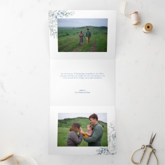 Waterverf Vrolijk Kerstscript Juniper Foto Drieluik Wenskaart (Binnen)