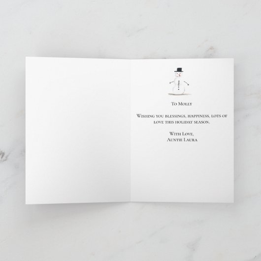 Waterverf vrolijk kerstsneeuwpop nichtje feestdagen kaart (Binnen)