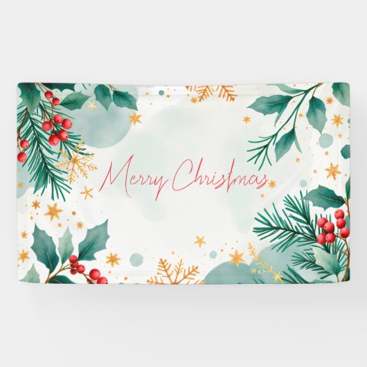 Waterverf Vrolijk Kerstspandoek – Bladeren Spandoek (Horizontaal)