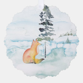 Waterverf Vrolijk Kerstwensen Fox & Tree Ornament Kaart