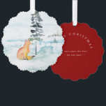Waterverf Vrolijk Kerstwensen Fox & Tree Ornament Kaart<br><div class="desc">Stuur vrolijke kerstwensen met dit schattige kerstornament, met een waterverf vos en pijnboom in een serene winterscène. Op de achterkant van het ornament staat de tekst "Merry Christmas". Personaliseer uw begroeting met behulp van de eenvoudige sjabloon velden voor een aangepaste touch. Dit charmante papieren ornament is de perfecte keuze voor...</div>
