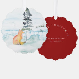 Waterverf Vrolijk Kerstwensen Fox & Tree Ornament Kaart