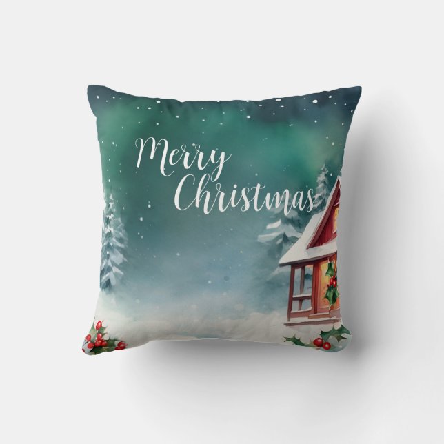 Waterverf vrolijk wild Xmas Pine tree Vakantiefees Kussen (Achterkant)